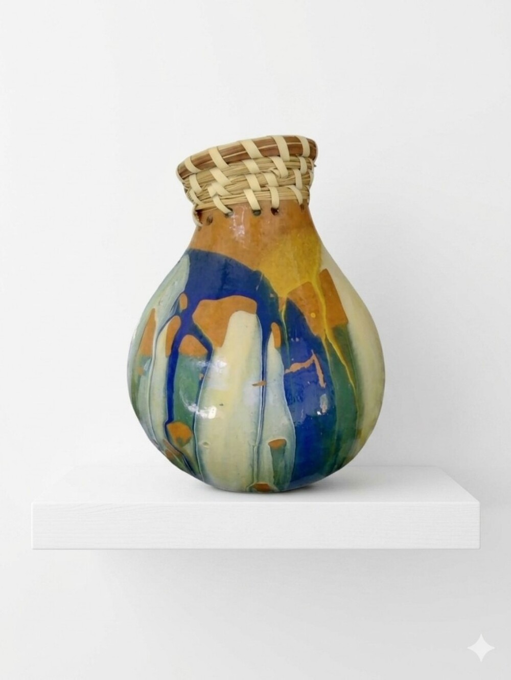 Gourd Art with a Woven Rim Mixed Media Seagrass Vase